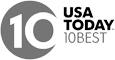 The image shows the "USA Today 10Best" logo, featuring a large number "10" inside a circle next to the text "USA TODAY 10BEST."