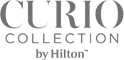 The image displays the logo for "Curio Collection by Hilton," showcasing the text in a gray font on a transparent background.