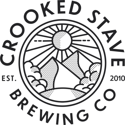 Logo of Crooked Stave Brewing Co. featuring a stylized sun, mountains, clouds, and the text "EST. 2010."